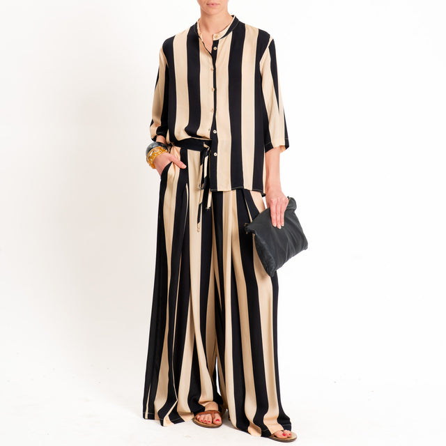 Dixie-Camicia a righe spacchi laterali - beige/nero
