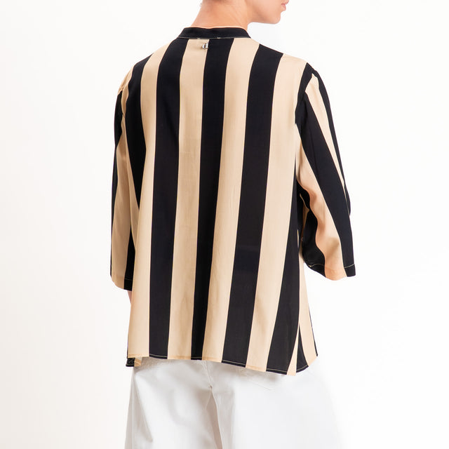 Dixie-Camicia a righe spacchi laterali - beige/nero
