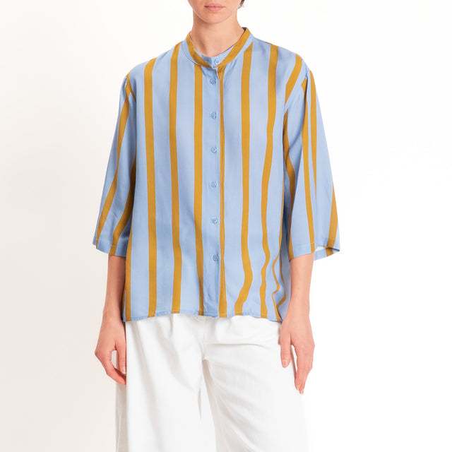 Dixie-Camicia a righe collo coreana - celeste/senape