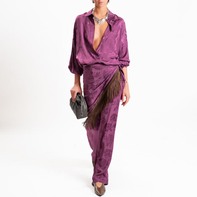 Dixie-Camicia satin floreale - malva