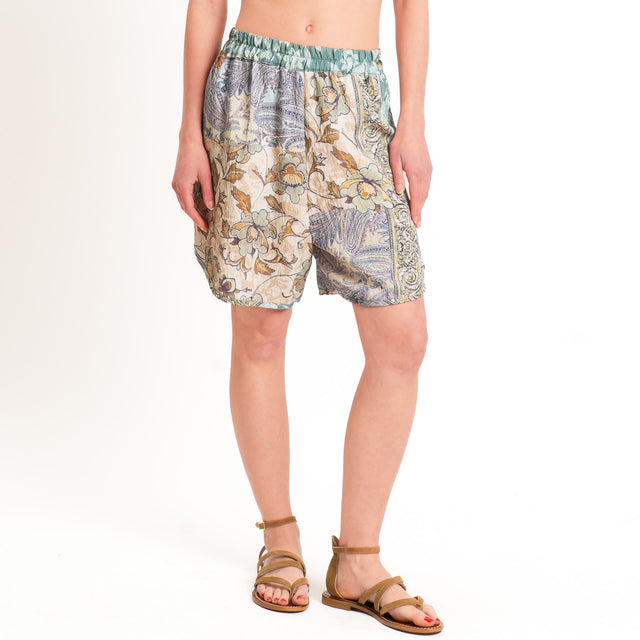 Dixie-Shorts fantasia floreale elastico in vita - burro/beige/salvia
