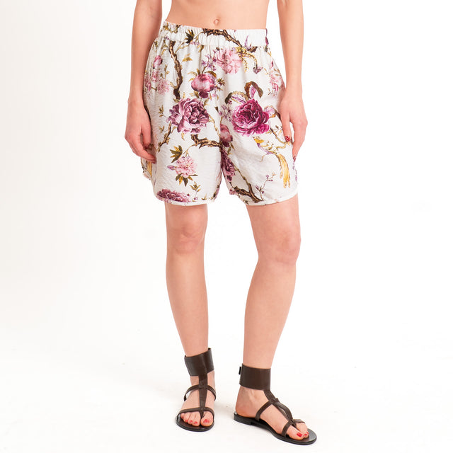 Dixie-Shorts fantasia floreale elastico in vita - burro/rosa/militare