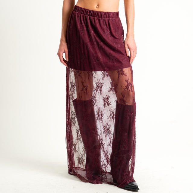 Dixie-Gonna in pizzo elastico in vita - Bordeaux