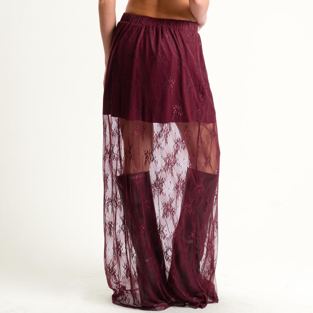Dixie-Gonna in pizzo elastico in vita - Bordeaux