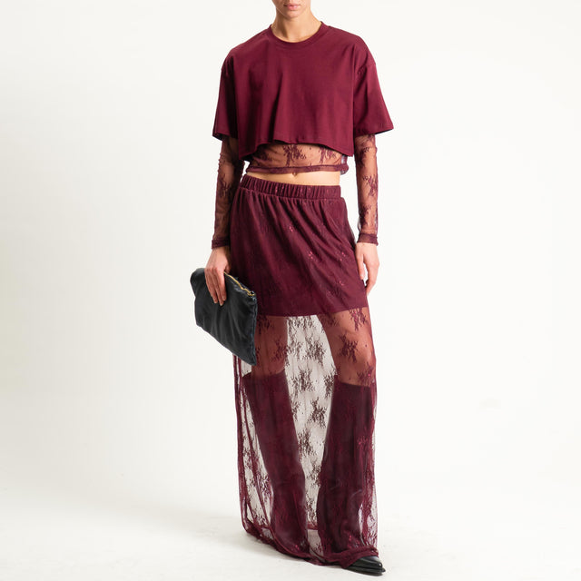 Dixie-Gonna in pizzo elastico in vita - Bordeaux