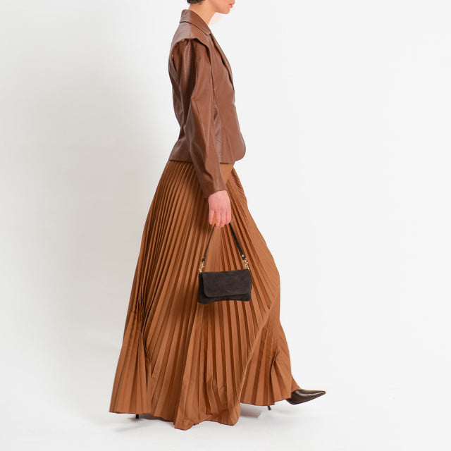 Dixie-Gonna plissè elastico in vita - cognac