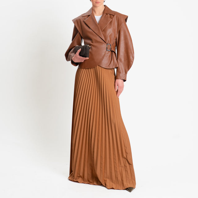 Dixie-Gonna plissè elastico in vita - cognac