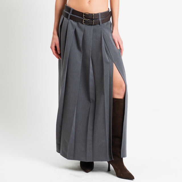 Dixie-Gonna pieghe doppia cintura - antracite