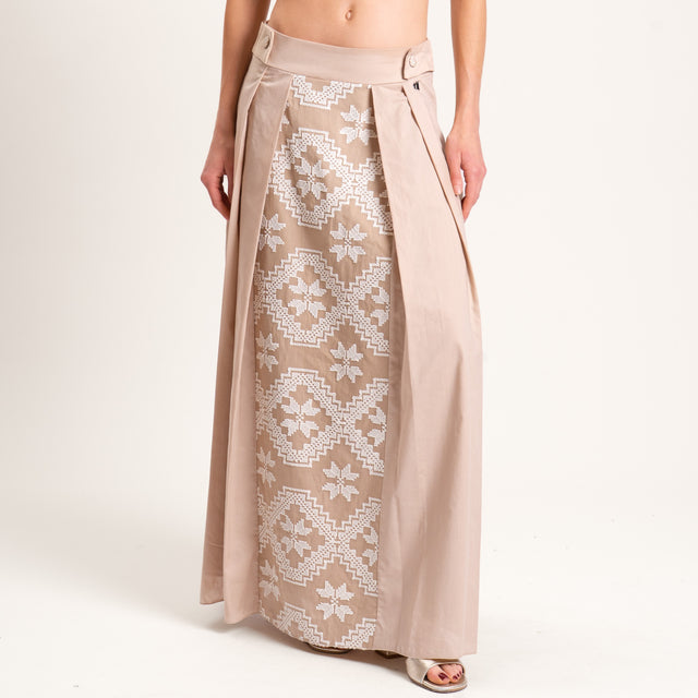 Dixie-Gonna pieghe in mussola con ricami - beige
