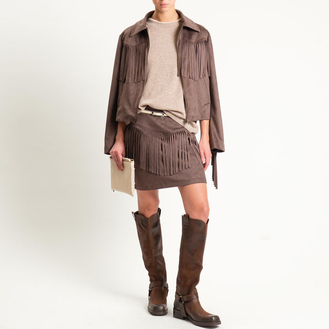 Dixie-Minigonna effetto suede con frange - moro