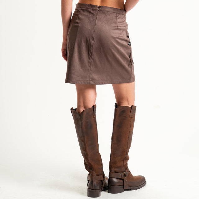 Dixie-Minigonna effetto suede con frange - moro