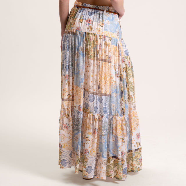 Dixie-Gonna fantasia in georgette con balze elastico in vita - burro/senape/polvere