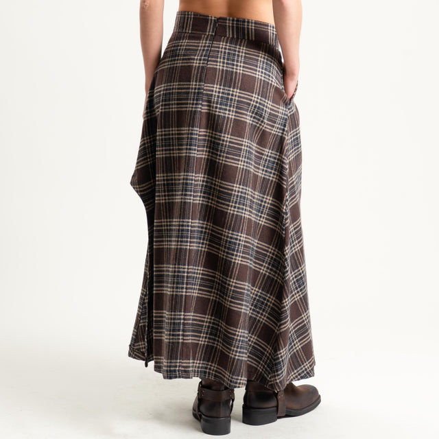 Dixie-Gonna check in flanella spacco laterale - moro/beige