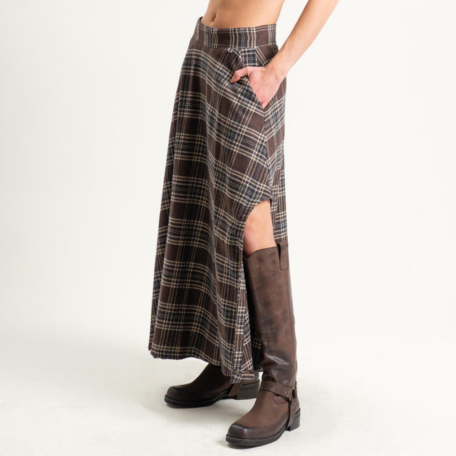 Dixie-Gonna check in flanella spacco laterale - moro/beige