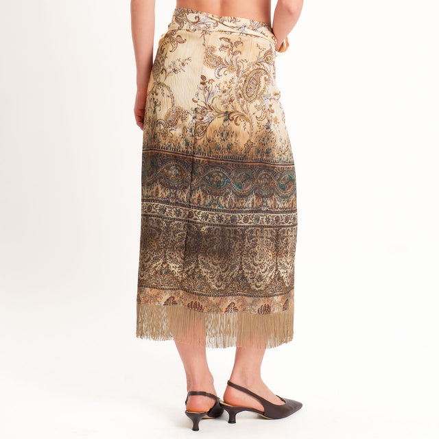 Dixie-Gonna portafoglio fantasia con frange - beige/choco/lilla