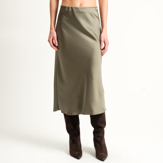 Dixie-Gonna midi in satin elastico in vita - militare