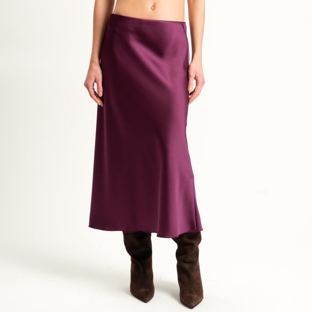 Dixie-Gonna midi in satin elastico in vita - vino