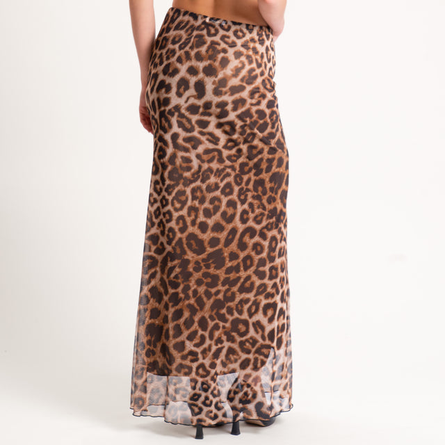 Dixie-Gonna tulle animalier elastico in vita - beige/moro