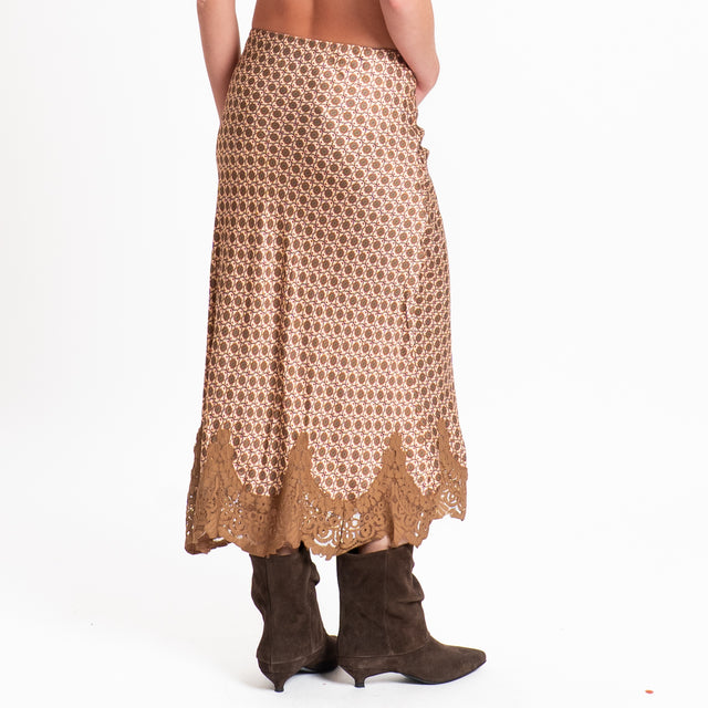 Dixie-Gonna fantasia geometrica con pizzo - cipria/india/choco