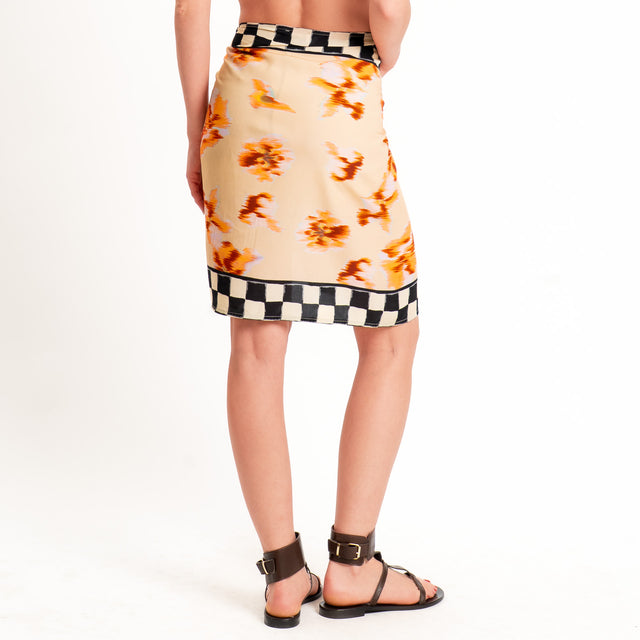 Dixie- Minigonna pareo fantasia - beige/nero/orange