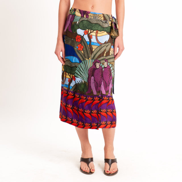 Dixie-Gonna pareo fantasia monkeys - viola/rosso/verde