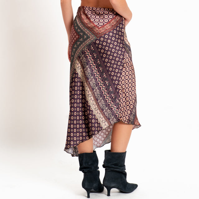 Dixie-Gonna asimmetrica fantasia optical - vino/viola/rosa