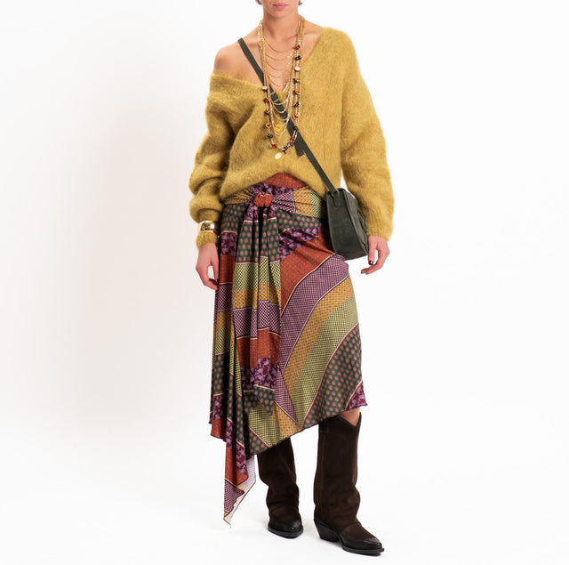 Dixie-Gonna fantasia con fiocco - verde/bordeaux/rust