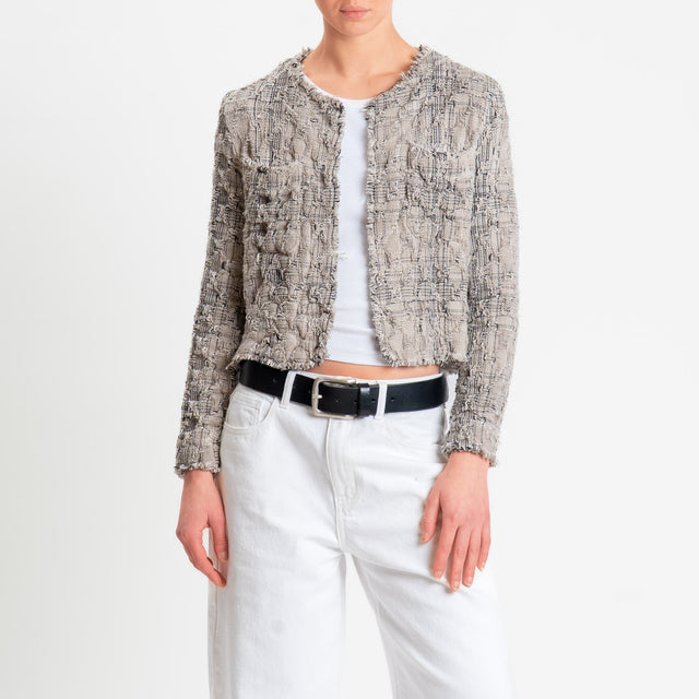 Dixie-Giacca bouclé con lurex e bordi sfrangiati - sabbia/nero