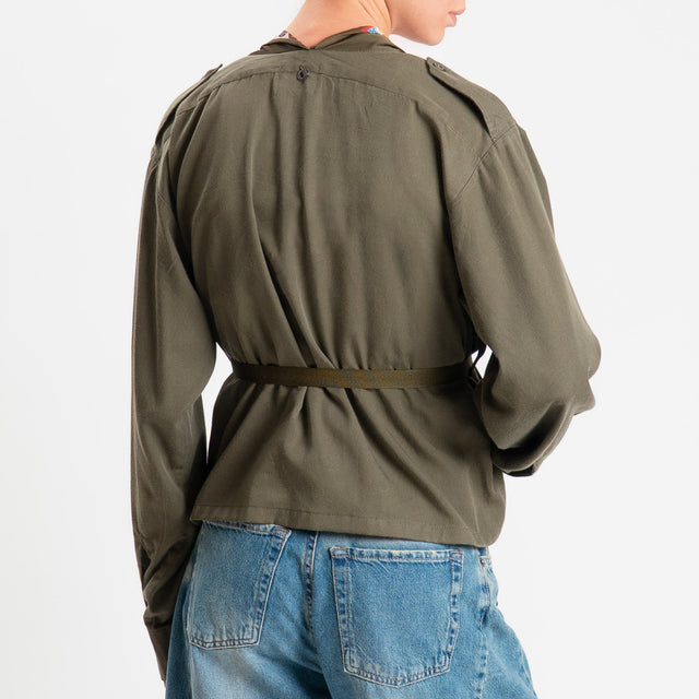 Dixie-Giacca kimono vintage doppio tessuto - militare/cuoio/olio