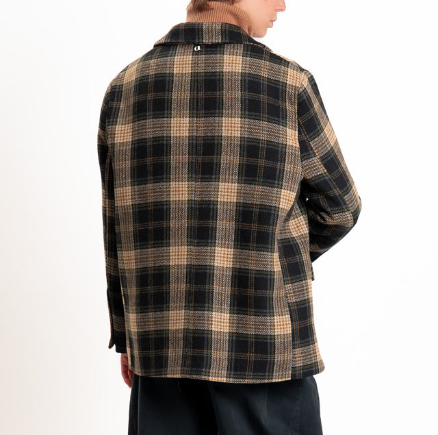 Dixie-Giacca check over misto lana con spille - nero/sand/olio