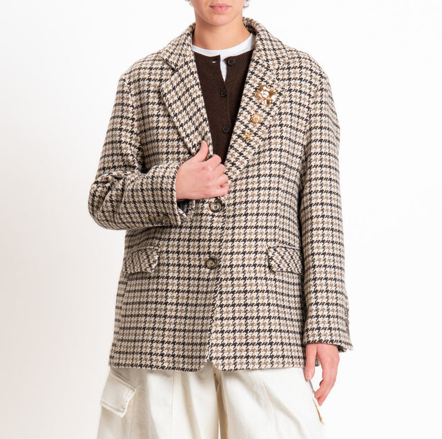 Dixie-Giacca over pied de poule misto lana - casha/moro/taupe