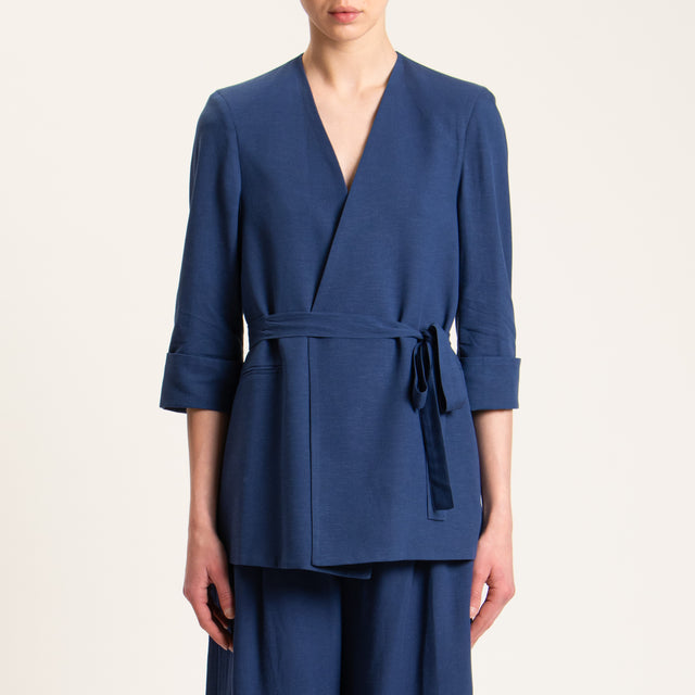 Dixie-Completo giacca e bermuda misto lino - blu