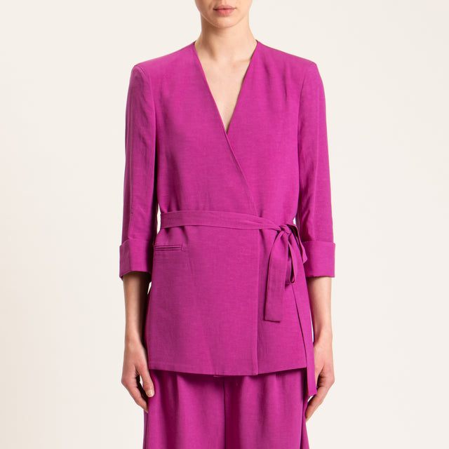 Dixie-Completo giacca e bermuda misto lino - fucsia