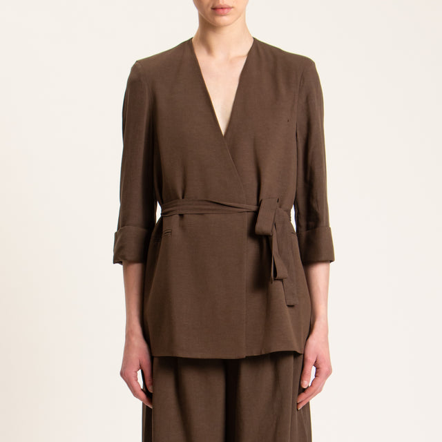 Dixie-Completo giacca e bermuda misto lino - moro