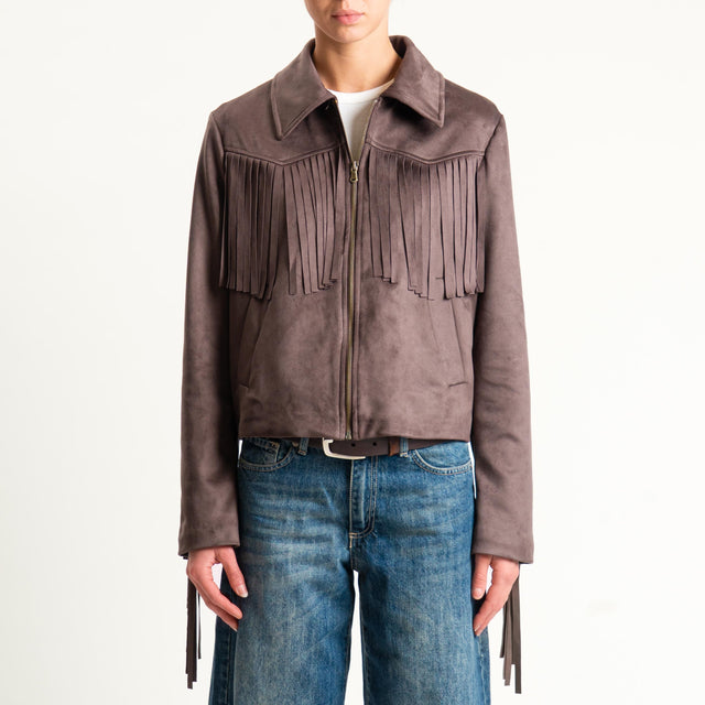 Dixie-Giacca effetto suede con frange - moro