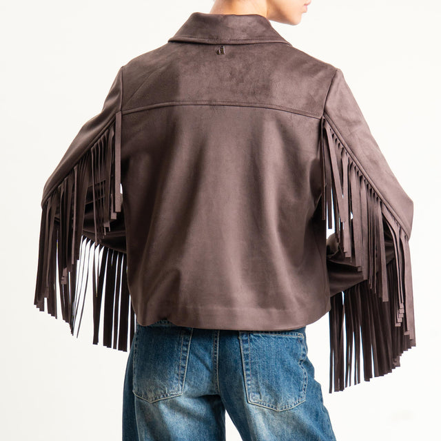 Dixie-Giacca effetto suede con frange - moro