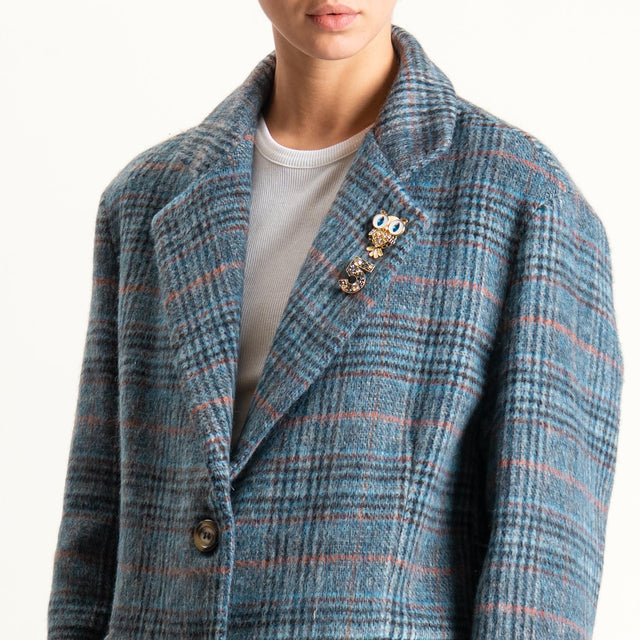Dixie-Giacca check oversize in velour con spille - blu/azzurro/peach