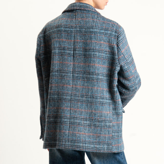 Dixie-Giacca check oversize in velour con spille - blu/azzurro/peach