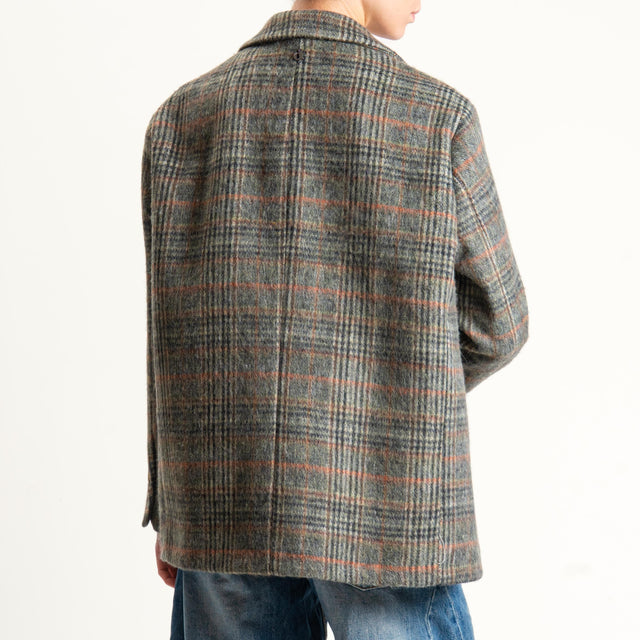 Dixie-Giacca check oversize in velour con spille - militare/cuoio/peach