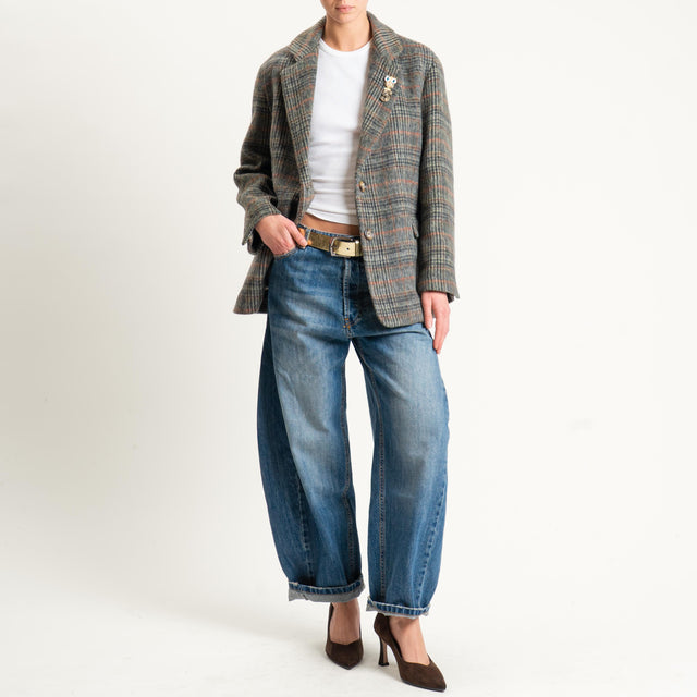 Dixie-Giacca check oversize in velour con spille - militare/cuoio/peach