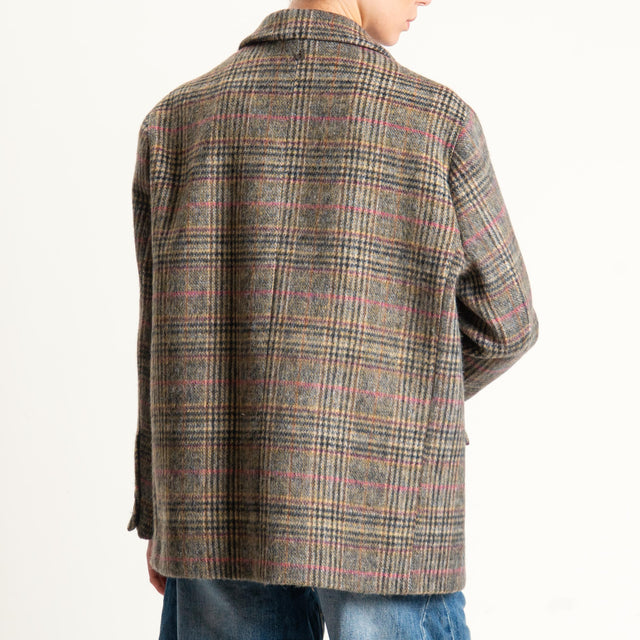 Dixie-Giacca check oversize in velour con spille - moro/sand/pink