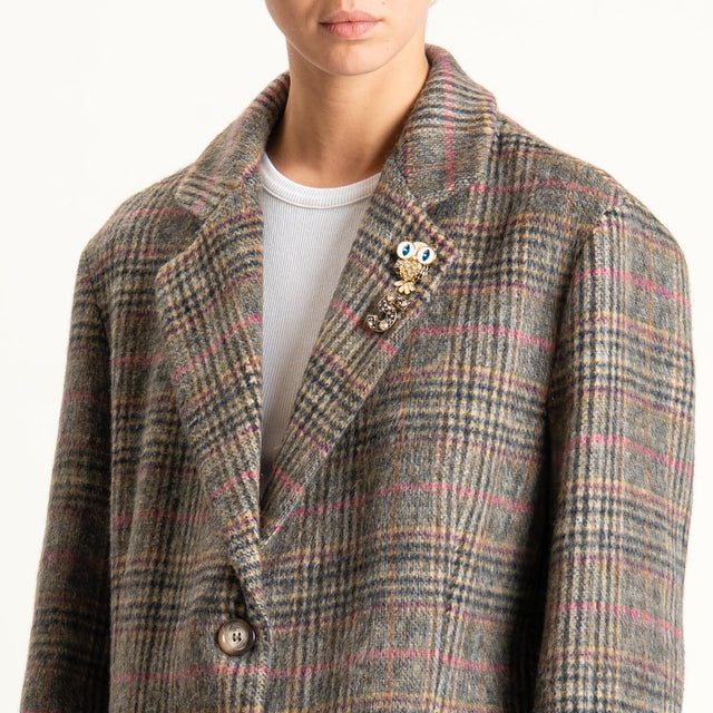 Dixie-Giacca check oversize in velour con spille - moro/sand/pink