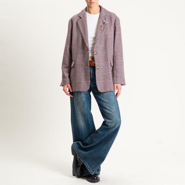 Dixie-Giacca oversize principe di galles - bordeaux/rosa