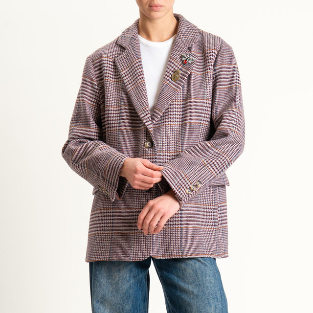 Dixie-Giacca oversize principe di galles - bordeaux/rosa