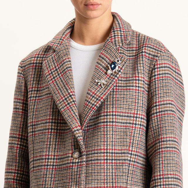 Dixie-Giacca oversize fantasia con spille - beige/rosso/nero