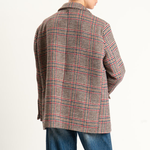 Dixie-Giacca oversize fantasia con spille - beige/rosso/nero