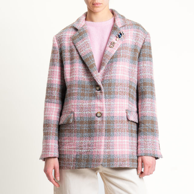Dixie-Giacca over check con spille - rosa/grigio/cioccolato