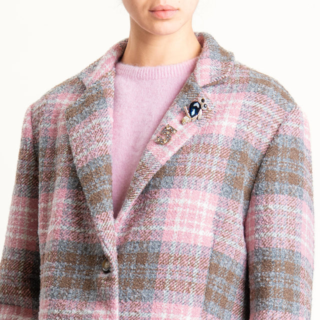 Dixie-Giacca over check con spille - rosa/grigio/cioccolato