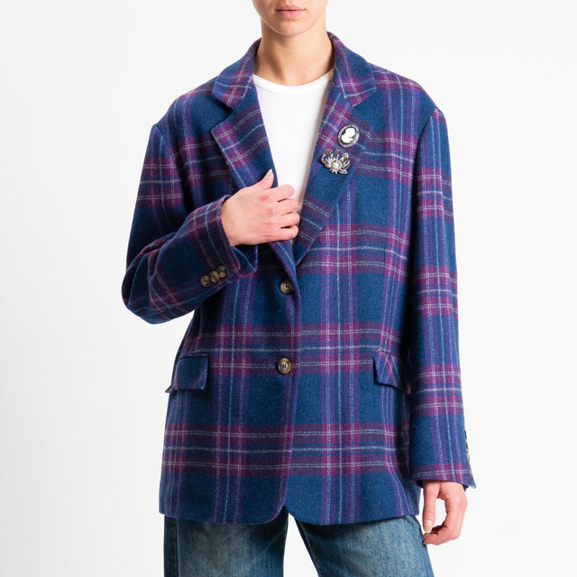 Dixie-Giacca over check con spille misto lana - blu/malva