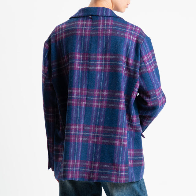 Dixie-Giacca over check con spille misto lana - blu/malva